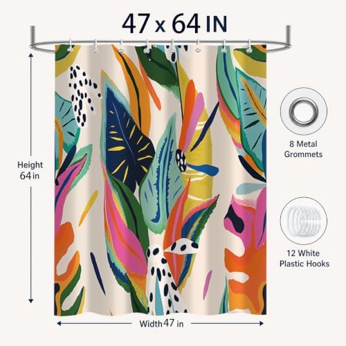 Colorful Abstract Shower Curtain, Floral Boho Modern Asthetic Plant Bathroom Curtain, Waterproof Polyester Fabric Shower Curtain Set with Hooks 47x64 Inch