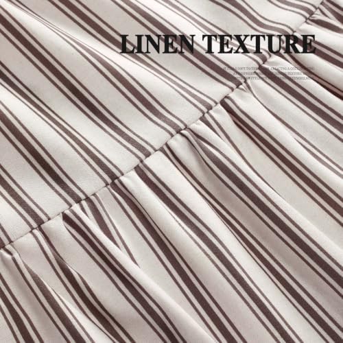 Farmhouse Shower Curtain Ruffle Linen White-Brown Stripe 72"W x 72"L