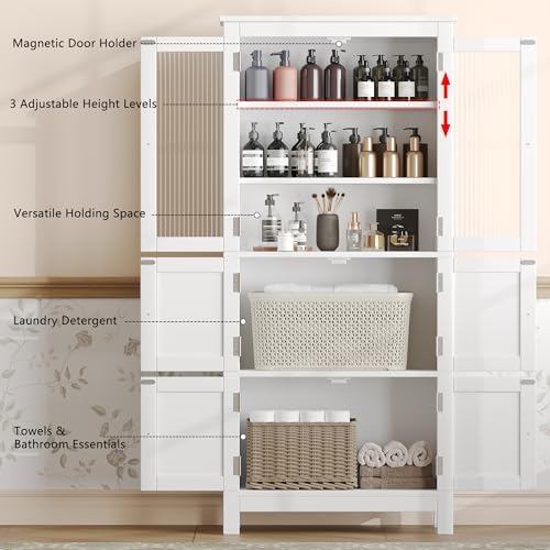 Akxomel 53.1" Tall Bathroom Cabinet 6 Doors Linen Floor Storage Cabinet