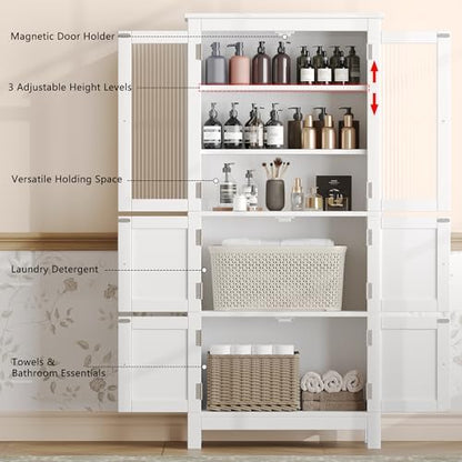Akxomel 53.1" Tall Bathroom Cabinet 6 Doors Linen Floor Storage Cabinet