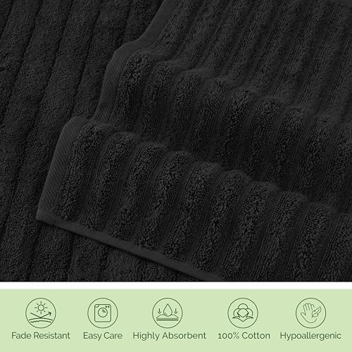 Elegant Comfort 100% Turkish Cotton Corduroy Ribbed Luxury Jumbo Bath Towel Ultra Soft - 35 x 70 Inch - Luxury Spa Premium Hotel Quality Highly Absorbent and Quick Dry Large Bath Towel, Black