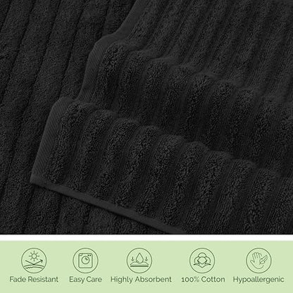Elegant Comfort 100% Turkish Cotton Corduroy Ribbed Luxury Jumbo Bath Towel Ultra Soft - 35 x 70 Inch - Luxury Spa Premium Hotel Quality Highly Absorbent and Quick Dry Large Bath Towel, Black
