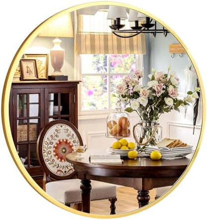 XRAMFY 24 Inch Round Mirror-Gold Circle Mirrors for Bathroom, Entryway
