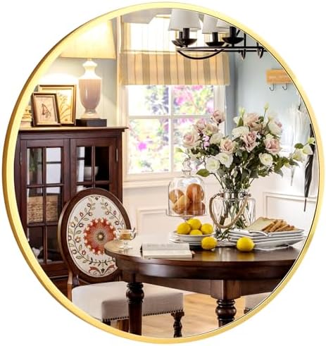 XRAMFY 30 Inch Round Mirror-Gold Circle Mirrors for Bathroom, Entryway