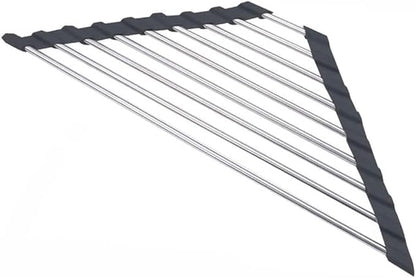 Triangle Dish Drying Rack Multipurpose Roll-up Drying Rack for Sink Corner Stainless Steel Over The Sink Corner Dish Drainer Mat for Kitchen (Black)