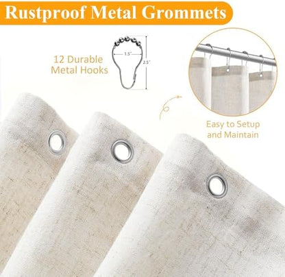 Naturoom Linen Shower Curtain 92 Inch Long for Bathroom Beige 1 Panel