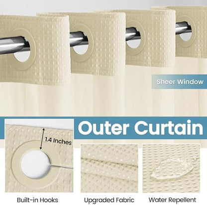 EUTXL Heavyweight No Hook Shower Curtain with Liner, Ivory, 54x80