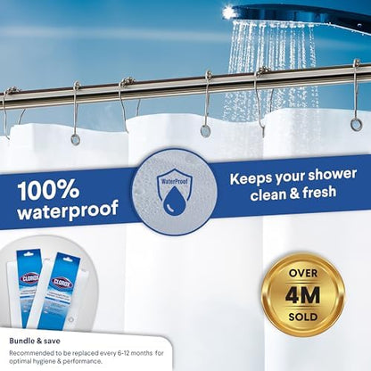 Clorox Shower Curtain Liner, Premium Lightweight Durable Waterproof 4g PEVA for Bathroom with Weighted Magnets, Standard Size 70" x 72", Frosty 2 Pack