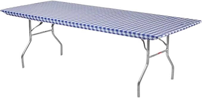 Kwik-Covers 8' Rectangle Plastic Table Covers 30" x 96", Bundle of 5 (Blue Gingham)