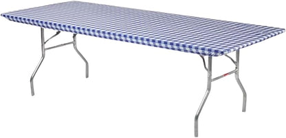 Kwik-Covers 8' Rectangle Plastic Table Covers 30" x 96", Bundle of 5 (Blue Gingham)