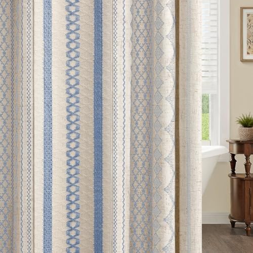 Light Blue Boho Linen Shower Curtain,72" W x 72" L