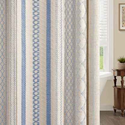 Light Blue Boho Linen Shower Curtain,72" W x 72" L