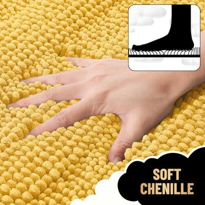 OLANLY Thick Bathroom Runner Rugs 47x17, Soft Chenille Bath Rugs, Yellow