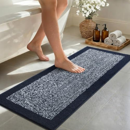 48x17 Bathroom Rugs Non Slip Washable, Soft Absorbent Bath Mat Dark Blue