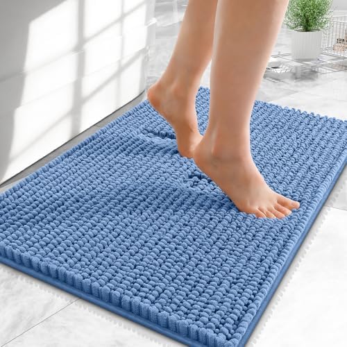 OLANLY Thick Chenille Small Bathroom Rugs Mats 24x16, Cornflower Blue