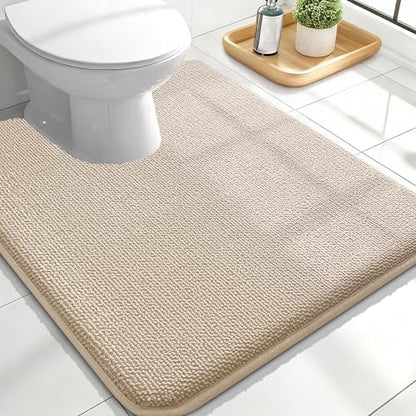 OLANLY Memory Foam Bathroom Toilet Rug U-Shaped 24x20, Absorbent Mat, Beige