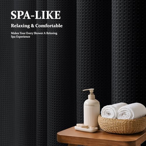 Dynamene Extra Long Waffle Shower Curtain 256 GSM Fabric 72x96 Black