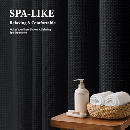 Dynamene Stall Waffle Shower Curtain 256 GSM Heavy Fabric 54x72 Black