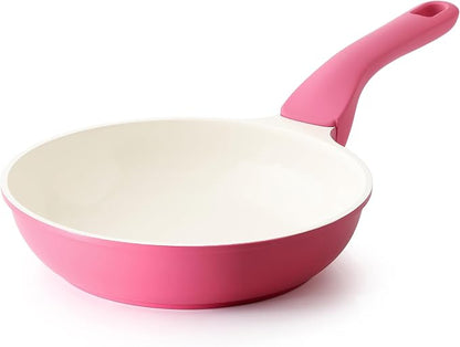 PRICUSIS Nonstick Ceramic Frying Pan, 8/10 Inch Skillet with Stay Cool Handle, Fully Coated, Induction Compatible, 100% Dishwasher Safe, PTFE PFAS & PFOA Free（8 Inch, Raspberry Red）