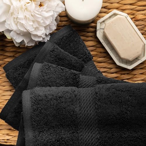 SUPERIOR Egyptian Cotton Plush & Absorbent, Hand Towel Set of 4, Black