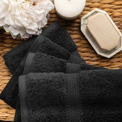 SUPERIOR Egyptian Cotton Plush & Absorbent, Hand Towel Set of 4, Black