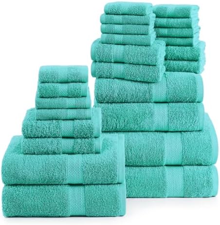 LANE LINEN 24 PCs 100% Cotton Bath Towels Set - Quick Dry, Ultra Soft & Ultra Absorbent - 4 Bath, 4 Fingertip, 6 Hand Towels, 8 Washcloths, 2 Bath Sheets - Home & Guest Bathroom Towels - Teal