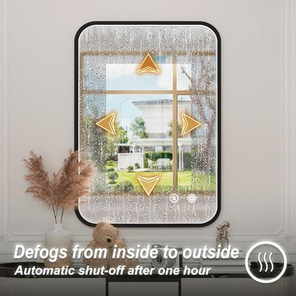 20"x28" LED Bathroom Mirror with Lights, Black Aluminum Frame