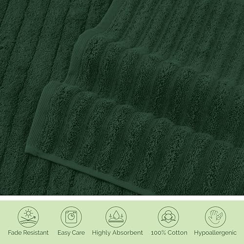 Elegant Comfort 100% Turkish Cotton Corduroy Ribbed Luxury Soft 2 Pack Bath Towels 27 x 54 Inch - Ultra Plush, Absorbent, Quick Dry, Hotel Spa Quality Towels for Bathroom Essentials, Hunter Green
