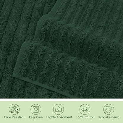Elegant Comfort 100% Turkish Cotton Corduroy Ribbed Luxury Washcloths 6 Pack Soft 13 x 13 Inch - Higly Absorbent, Durable, Quick Dry, Spa Premium Hotel Quality for Bathroom or Travel, Hunter Green