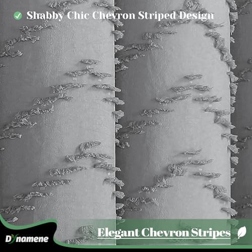 Dynamene Boho Farmhouse Fabric Shower Curtain Tufted Chevron 72"x72" Grey