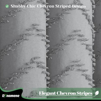 Dynamene Boho Farmhouse Fabric Shower Curtain Tufted Chevron 72"x72" Grey