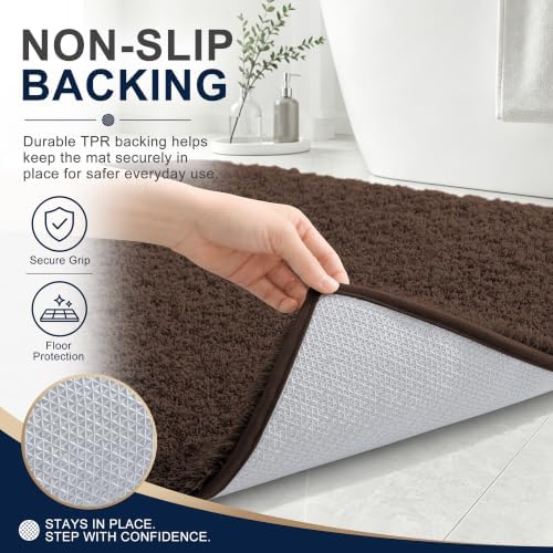 OLANLY Microfiber Large Bathroom Rugs 44x32, Soft Absorbent Bath Mat, Brown