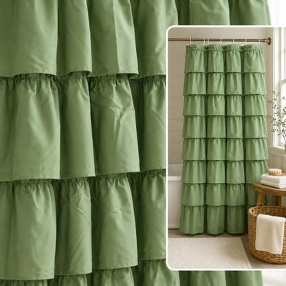 Green Ruffle Shower Curtain for Bathroom, 36x72 inch, 1 Panel, 6ft