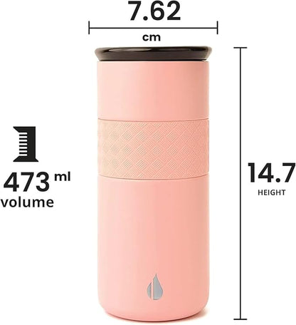 Elemental Artisan Insulated Tumbler, Triple Wall Coffee Travel Mug, Reusable Stainless Steel Coffee Tumbler with Ceramic Lid, Thermal Coffee Cups for Hot (6 Hrs) & Cold (18 Hrs), 16oz - Rose Pink