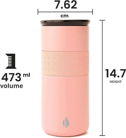 Elemental Artisan Insulated Tumbler, Triple Wall Coffee Travel Mug, Reusable Stainless Steel Coffee Tumbler with Ceramic Lid, Thermal Coffee Cups for Hot (6 Hrs) & Cold (18 Hrs), 16oz - Rose Pink