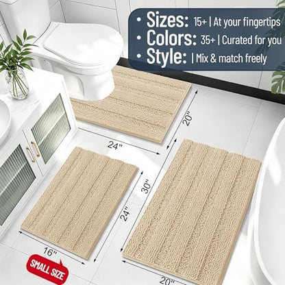 Smiry Thick Chenille Large Bathroom Runner Rugs 59x35, Soft Bath Mat, Beige