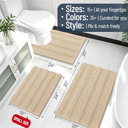 Smiry Thick Chenille Large Bathroom Runner Rugs 44x32, Soft Bath Mat, Beige