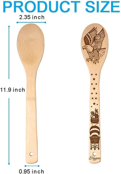 Make American Great Again! American Flag Iconic Architecture Gift Idea Cooking Serving Utensils Natural Bamboo Kitchen House Warming Presents Slotted Wooden Spoons for Cooking Utensils Set of 5…