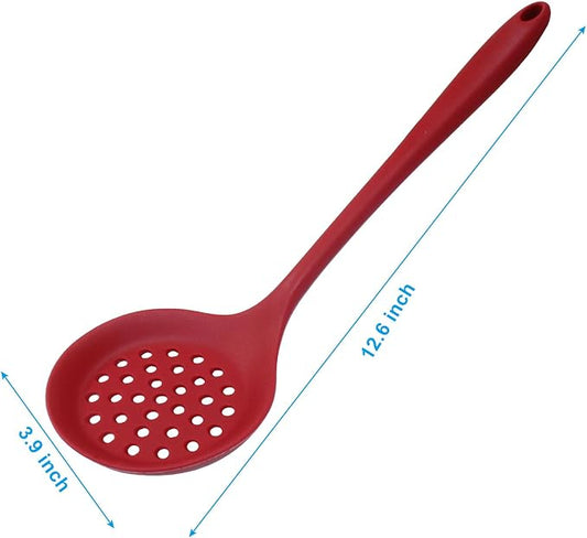 Hordion 1 Pcs Silicone Slotted Spoon, Red Strainer Spoon Non Stick Silicone Skimmer Heat Resistant Cooking Spoon