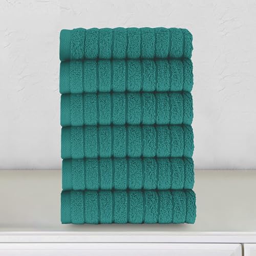 Elegant Comfort 100% Turkish Cotton Corduroy Ribbed Luxury Washcloths 6 Pack Soft 13 x 13 Inch - Higly Absorbent, Durable, Quick Dry, Spa Premium Hotel Quality for Bathroom or Travel, Turquoise