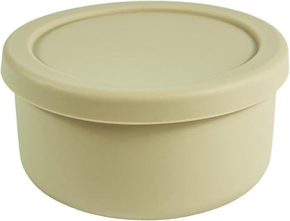 24 fl oz Silicone Food Storage Container with Lid Round Portable Airtight Leakproof Salad Bowl Reusable Meal Prep Container for Soup Stew Leftovers Microwave Fridge Dishwasher Safe BPA Free (Beige)