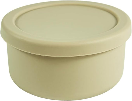 24 fl oz Silicone Food Storage Container with Lid Round Portable Airtight Leakproof Salad Bowl Reusable Meal Prep Container for Soup Stew Leftovers Microwave Fridge Dishwasher Safe BPA Free (Beige)