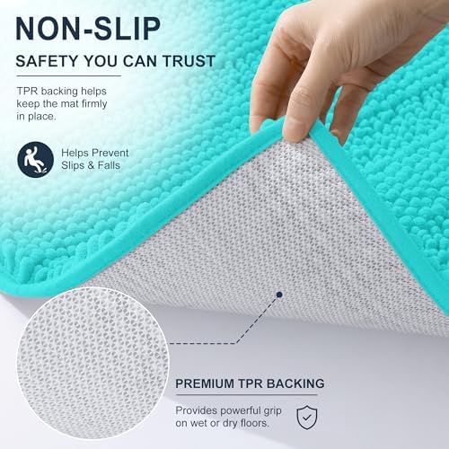 Smiry Thick Chenille Bathroom Runner Rugs 44x24, Absorbent Bath Mat, Teal