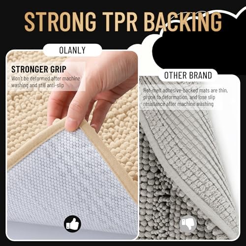 OLANLY Thick Large Bathroom Rugs 47x32, Soft Chenille Bath Rugs, Beige