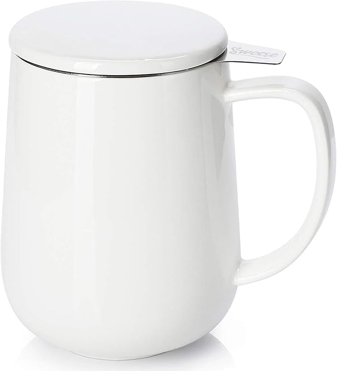 Sweese 20 OZ Porcelain Tea Mug with Infuser and Lid, Loose Leaf Tea Cup, Gifts for Tea Lover - White