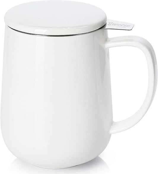 Sweese 20 OZ Porcelain Tea Mug with Infuser and Lid, Loose Leaf Tea Cup, Gifts for Tea Lover - White