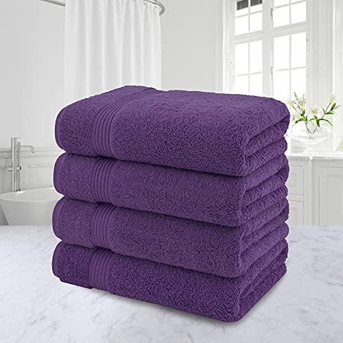 American Veteran Towel, 100% Cotton Turkish Bath Towels for Bathroom 4 Pack, 27x54 Extra Large Premium Soft Drying Bathroom Towels, Purple