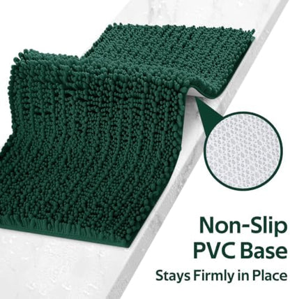 ACCUMTEK Upgrade Extra Large Deep Green Bathroom Rug Set 3 Pieces Ultra Soft, Thick Absorbent Bath Mats, Non Slip Chenille Toilet Mat for Bathroom, Bedroom, Kitchen