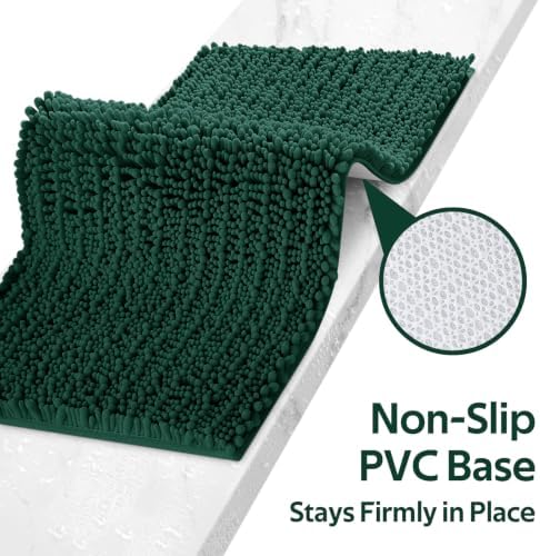 ACCUMTEK Upgrade Luxury 2 Piece Deep Green Toilet Bathroom Rug Mat 32"x20"+24"x17", Ultra Soft Thick Absorbent Bath Mats, Non Slip Chenille Toilet Mat for Bathroom, Bedroom, Kitchen, Shower, Tub