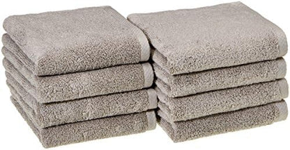 Amazon Basics 100% Cotton Lightweight Quick-Dry Hand Towel, 28" x 16", Platinum, 8-Pack
